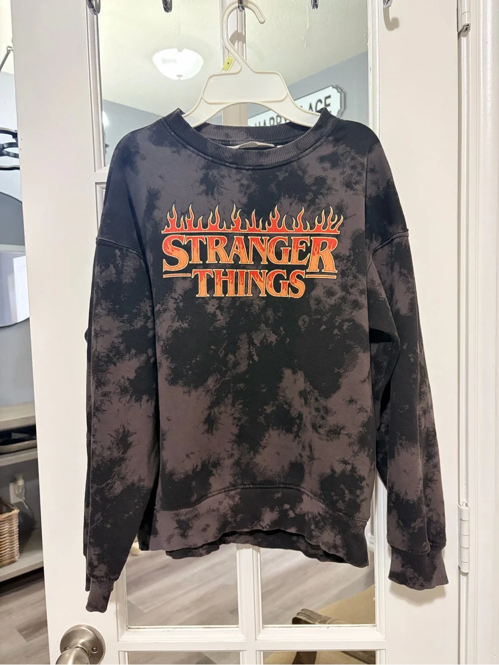 H&M Black Tie-Dye Stranger Things Sweatshirt with Orange Logo